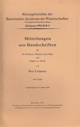 Mitteilungen aus Handschriften. Band IX