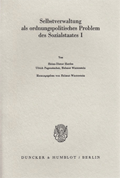 Selbstverwaltung als ordnungspolitisches Problem des Sozialstaates I